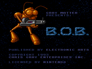 B.O.B. title screen for Super Nintendo
